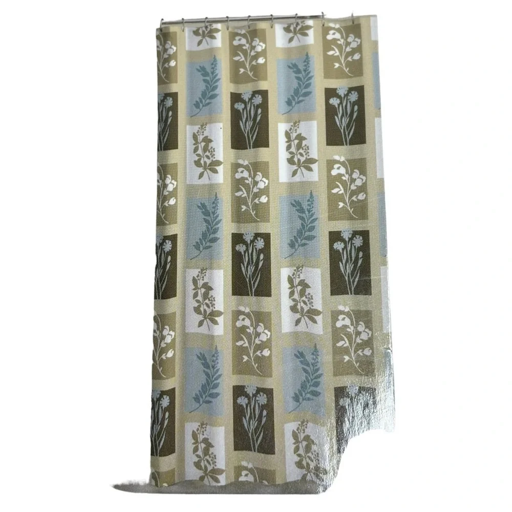 Tiffany Blue & Brown Floral Textured Fabric Shower Curtain 70”X72” NEW Washable